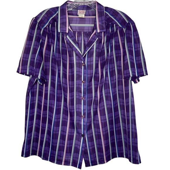 Graff Vintage Womens Button Down Shirt Purple Plaid/Striped Print Blouse Size 20 - Picture 1 of 16